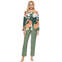 Tropical Polka Plants 2 Womens  Long Sleeve Velvet Pocket Pajamas Set by flowerland