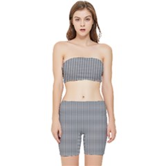 Small Soot Black And White Handpainted Houndstooth Check Watercolor Pattern Stretch Shorts And Tube Top Set by PodArtist