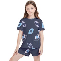 Eyes Evil Eye Blue Pattern Design Kids  Tee And Sports Shorts Set