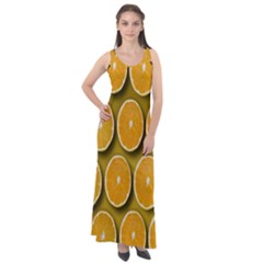 Oranges Slices  Pattern Sleeveless Velour Maxi Dress