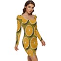 Oranges Slices  Pattern Women Long Sleeve Ruched Stretch Jersey Dress View2