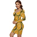 Oranges Slices  Pattern Women Long Sleeve Ruched Stretch Jersey Dress View3