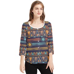Bohemian-ethnic-seamless-pattern-with-tribal-stripes Chiffon Quarter Sleeve Blouse