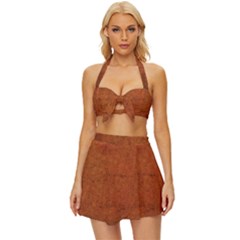 Brown Vintage Style Bikini Top And Skirt Set 