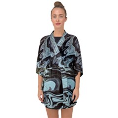 Abstract Painting Black Half Sleeve Chiffon Kimono