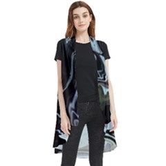 Abstract Painting Black Sleeveless Chiffon Waistcoat Shirt