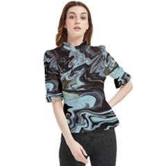Abstract Painting Black Frill Neck Blouse
