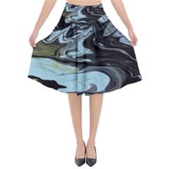 Abstract Painting Black Flared Midi Skirt