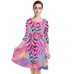 Illustration Quarter Sleeve Waist Band Dress