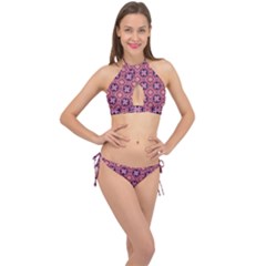 Abstract-background-motif Cross Front Halter Bikini Set