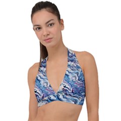 Abstract Waves Halter Plunge Bikini Top