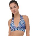 Abstract waves Halter Plunge Bikini Top View1