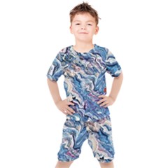 Abstract Waves Kids  Tee And Shorts Set