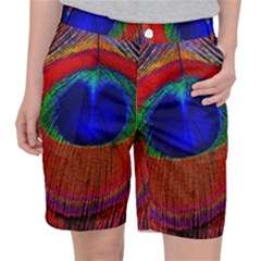 Peacock Plumage Fearher Bird Pattern Pocket Shorts