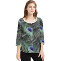 Plumage Peacock Feather Colorful Chiffon Quarter Sleeve Blouse View1