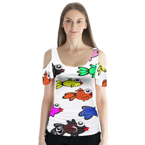 Fish Fishes Marine Life Swimming Water Butterfly Sleeve Cutout Tee  by Sapixe