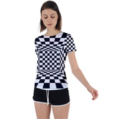 Black And White Chess Checkered Spatial 3d Back Circle Cutout Sports Tee