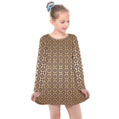 Background-chevron Chocolate Kids  Long Sleeve Dress