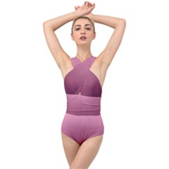 Background-pink Cross Front Low Back Swimsuit