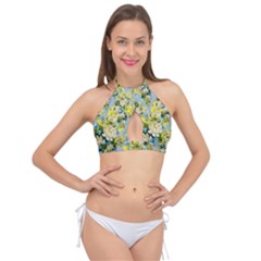 Background-flower White Cross Front Halter Bikini Top
