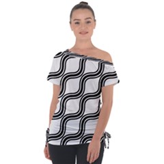 Diagonal-black White Off Shoulder Tie-up Tee