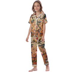 Flower Cubism Mosaic Vintage Kids  Satin Short Sleeve Pajamas Set