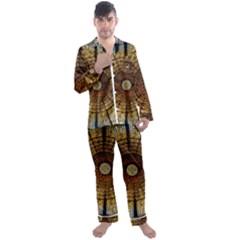 Barcelona Stained Glass Window Men s Long Sleeve Satin Pajamas Set