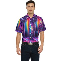 Purple Drawing Digital Art Men s Short Sleeve Pocket Shirt 