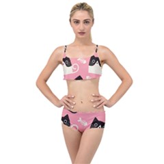 Cat Pattern Backgroundpet Layered Top Bikini Set