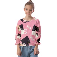 Cat Pattern Backgroundpet Kids  Cuff Sleeve Top