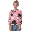 Cat Pattern Backgroundpet Kids  Cuff Sleeve Top View1