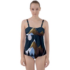 Mountains Forest Moon Stars View Twist Front Tankini Set