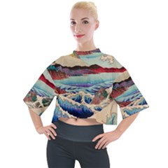Wave Japanese Mount Fuji Mock Neck Tee