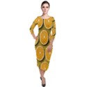 Orange Slices Cross Sections Pattern Quarter Sleeve Midi Velour Bodycon Dress View1