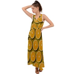 Orange Slices Cross Sections Pattern V-neck Chiffon Maxi Dress