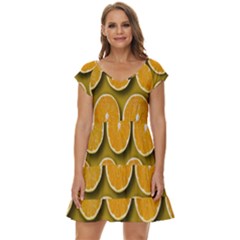 Orange Slices Cross Sections Pattern Short Sleeve Tiered Mini Dress