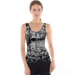 Black White Background Burnout Template Doodle Tank Top