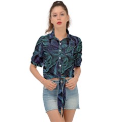Abstract Waves Background Texture Wave Tie Front Shirt 