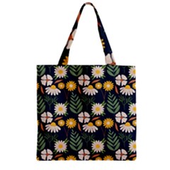 Flower Grey Pattern Floral Zipper Grocery Tote Bag by Dutashop