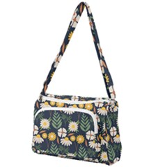 Flower Grey Pattern Floral Front Pocket Crossbody Bag by Dutashop