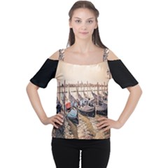 Black Several Boats - Colorful Italy  Cutout Shoulder Tee