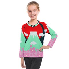 Mount Fuji Japan Landscape Volcano Kids  Long Mesh Tee