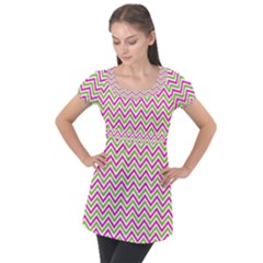 Mave,chevron,white,navi,purple Puff Sleeve Tunic Top