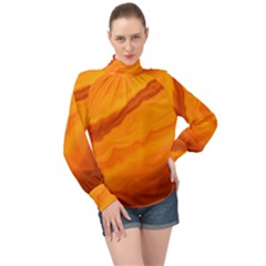 Abstract Painting Background Art High Neck Long Sleeve Chiffon Top