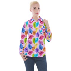 Pattern Illustration Background Abstract Leaves To Dye Women s Long Sleeve Pocket Shirt