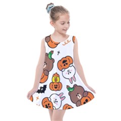 Illustration Pumpkin Bear Bat Bunny Chicken Kids  Summer Dress