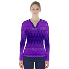 Illustration Purple Abstract Wallpaper Pattern Abstract V-neck Long Sleeve Top
