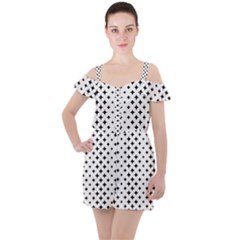 Pattern-whit Star Black Ruffle Cut Out Chiffon Playsuit