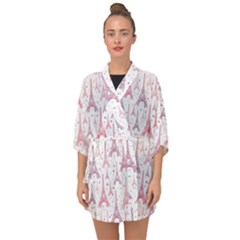 Eiffel Tower Pattern Wallpaper Half Sleeve Chiffon Kimono