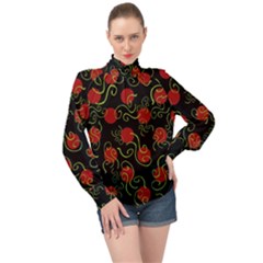 Abstract Background Pattern Texture Design High Neck Long Sleeve Chiffon Top